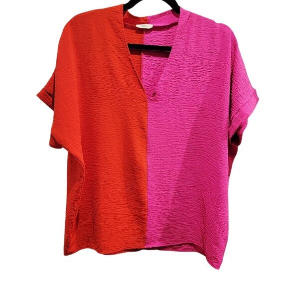 Jodifl Blouse Pullover Women's XL Colorblock V-Neck Short Sleeve Summer Colorful - Picture 1 of 10